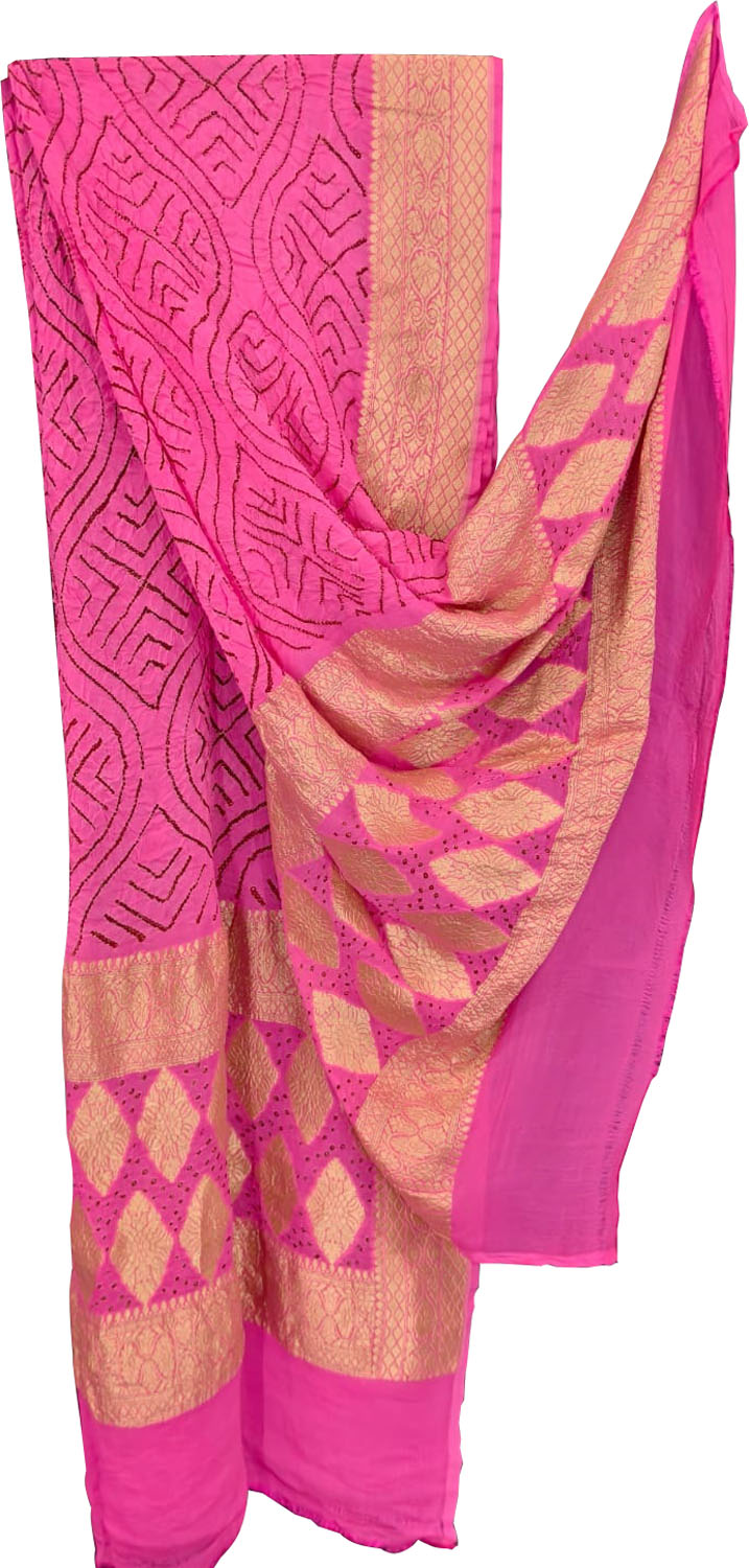 Pink Pure Georgette Bandhani Rai Bandhej Dupatta