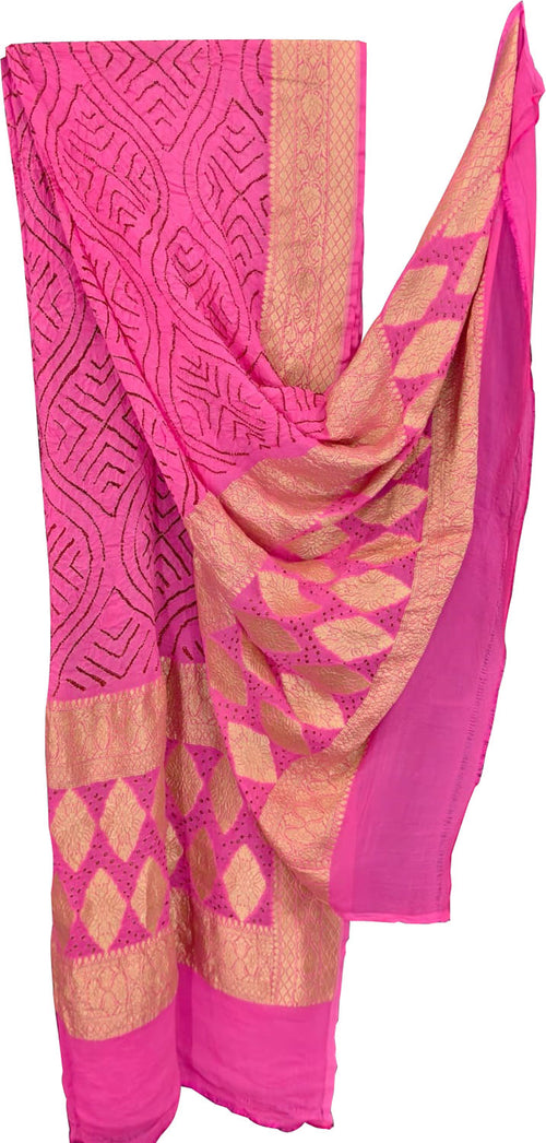 Pink Pure Georgette Bandhani Rai Bandhej Dupatta