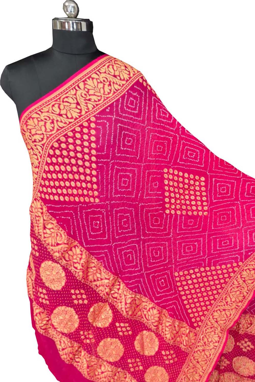 Pink Pure Georgette Bandhani Rai Bandhej Dupatta