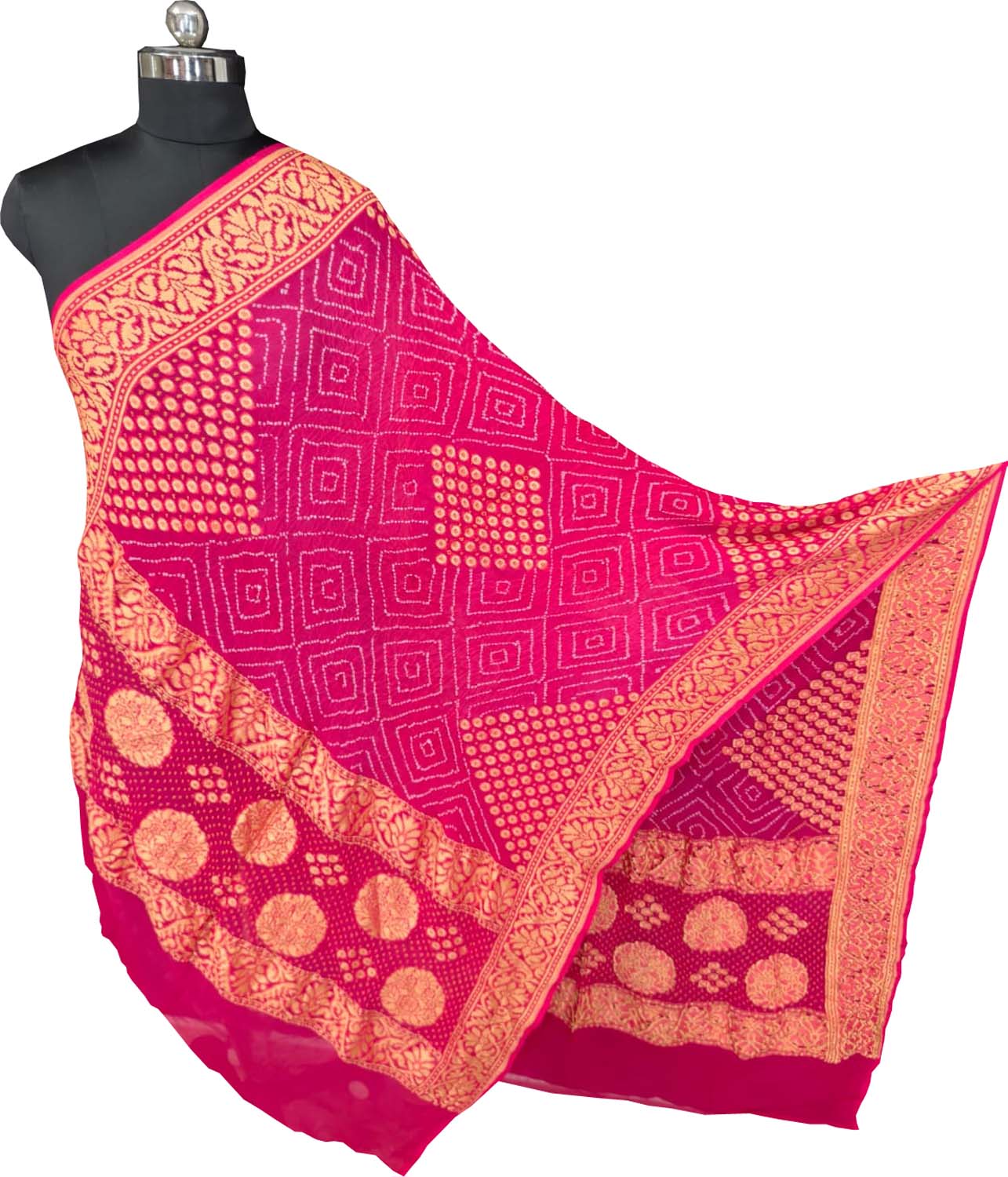 Pink Pure Georgette Bandhani Rai Bandhej Dupatta