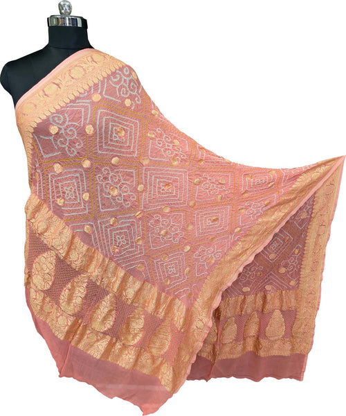 Pink Pure Georgette Bandhani Rai Bandhej Dupatta