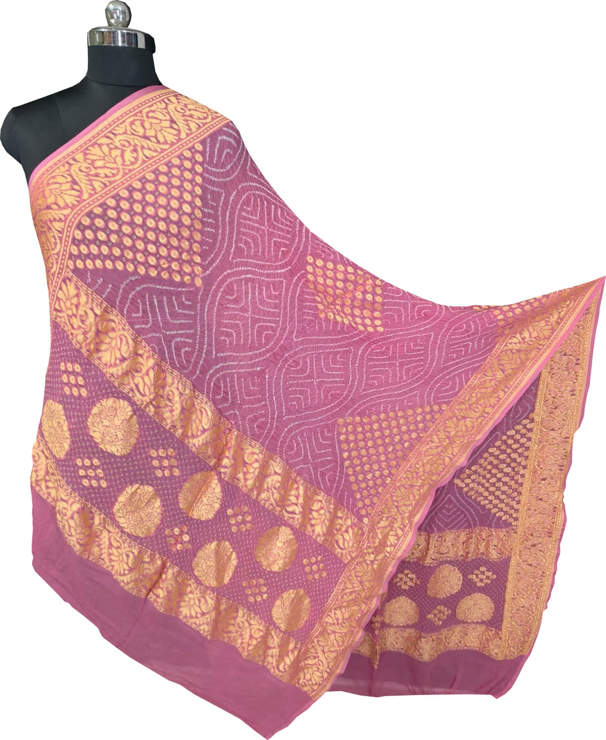 Pink Pure Georgette Bandhani Rai Bandhej Dupatta