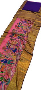 Pink Kanjeevaram Pure Silk Saree Hand Painted Kalamkari Heritage