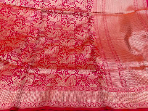 Pink Pure Katan Silk Banarasi Saree Handloom Ethnic Wear
