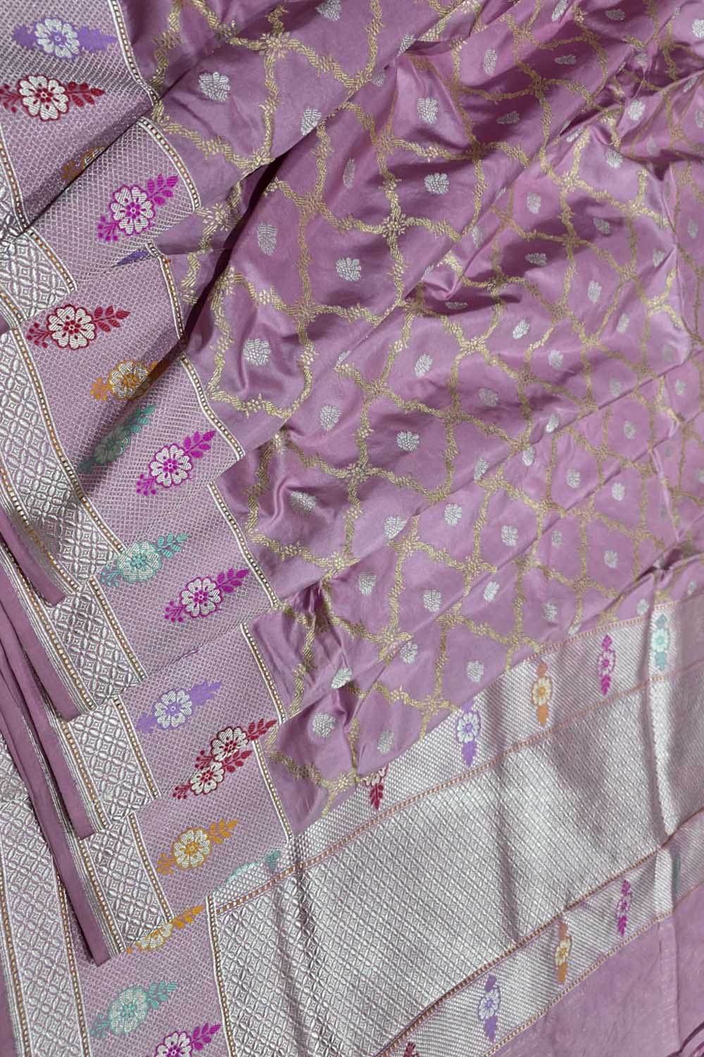 Pink Pure Katan Silk Kadwa Woven Banarasi Saree Festive