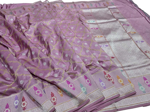 Pink Pure Katan Silk Kadwa Woven Banarasi Saree Festive