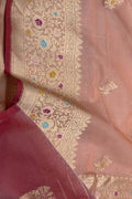 Pink Pure Kora Tissue Banarasi Handloom Meenakari Weaved Saree