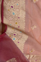 Pink Pure Kora Tissue Banarasi Handloom Meenakari Weaved Saree