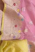 Pink Banarasi Pure Kora Tissue Handloom Saree Meenakari