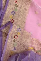 Pink Pure Kora Tissue Banarasi Handloom Meenakari Weaved Saree