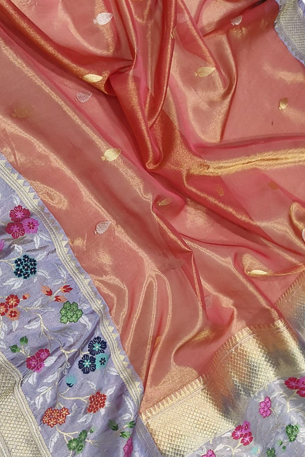 Pink Banarasi Kora Tissue Silk Saree — Meenakari Skirt Border, Wedding Wear