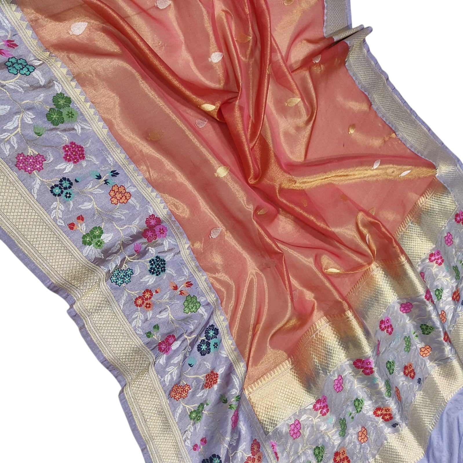 Pink Banarasi Kora Tissue Silk Saree — Meenakari Skirt Border, Wedding Wear