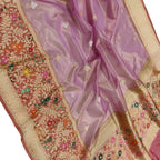 Pink Banarasi Kora Tissue Silk Saree — Meenakari Skirt Border, Bridal Radiance