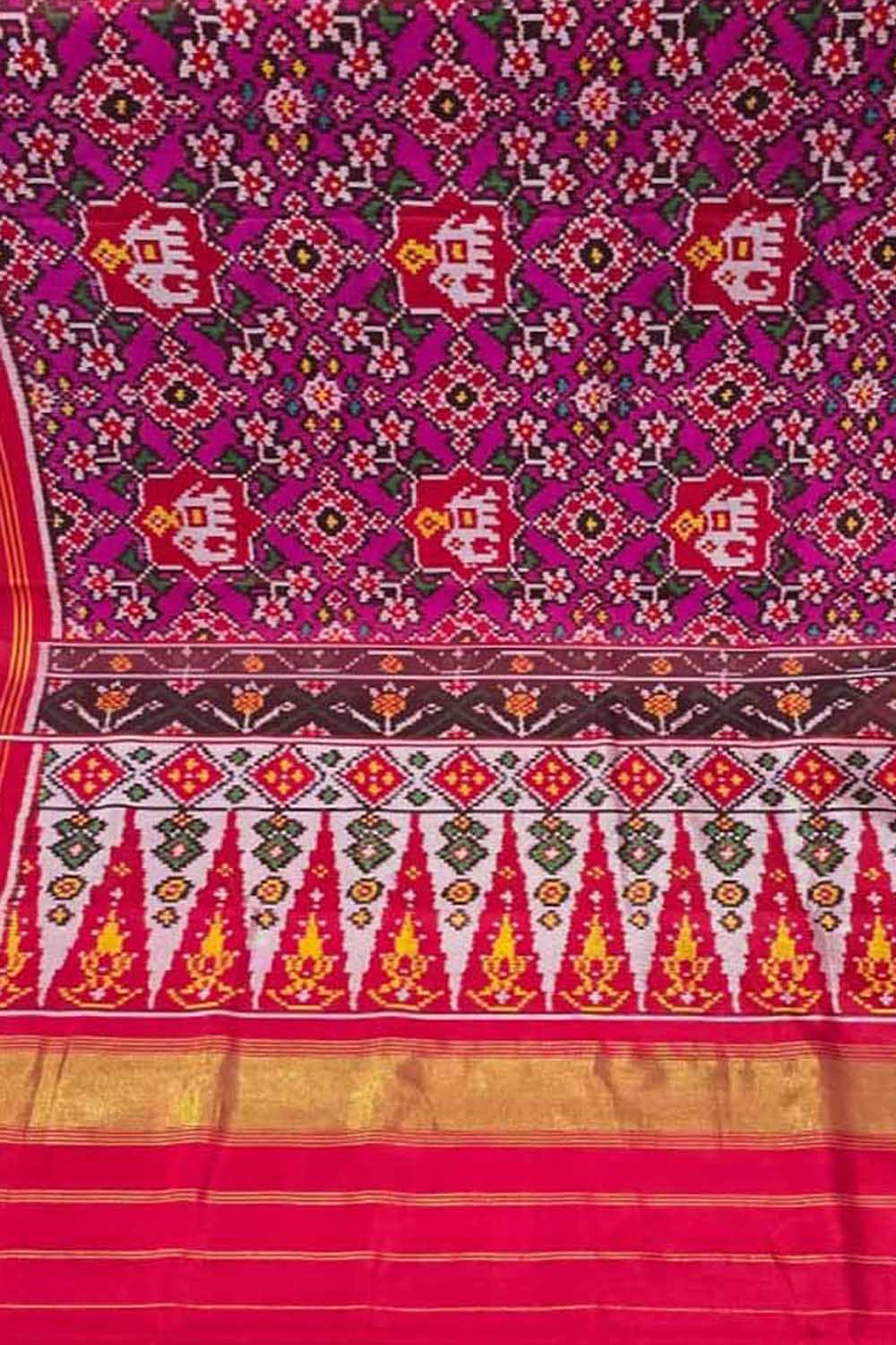 Pink Patan Patola Single Ikat Pure Silk Saree Handloom Festive