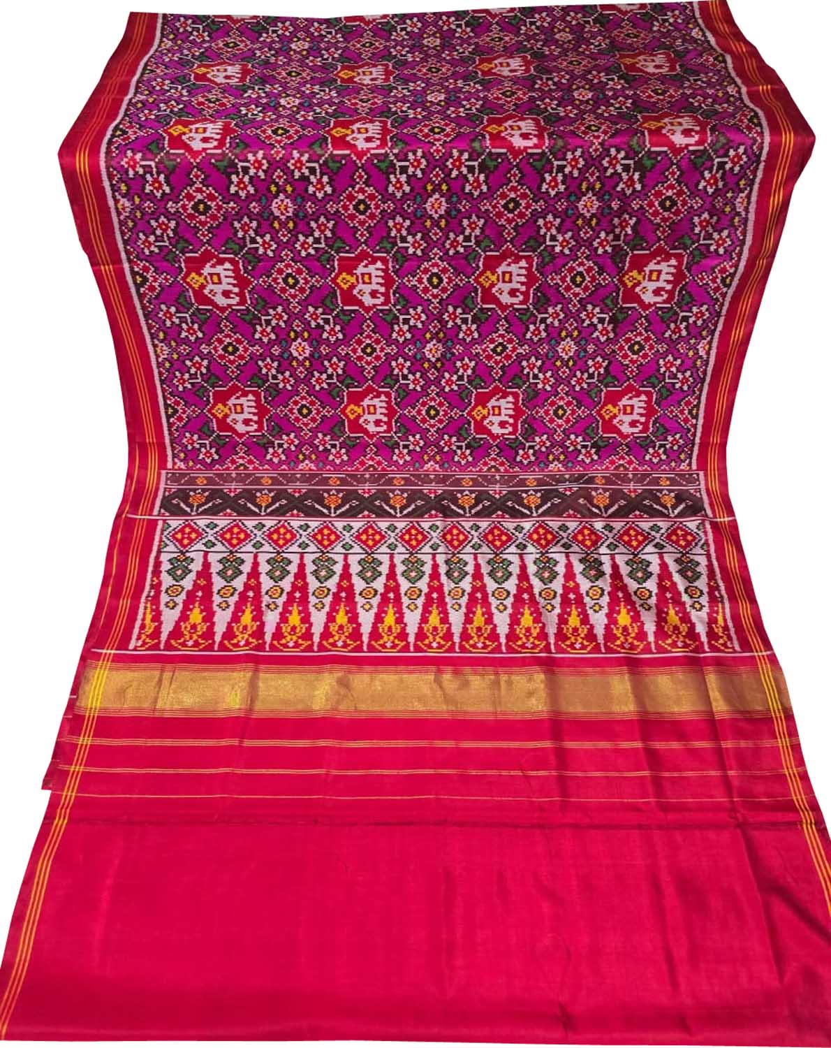 Pink Patan Patola Single Ikat Pure Silk Saree Handloom Festive