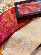 Premium Pink and White Banarasi Silk Fashion Stole Gift Set of Two Stylish Wrap for Festive | College | Casual | Night Parties - Luxurion World