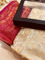 Premium Pink and White Banarasi Silk Fashion Stole Gift Set of Two Stylish Wrap for Festive | College | Casual | Night Parties - Luxurion World