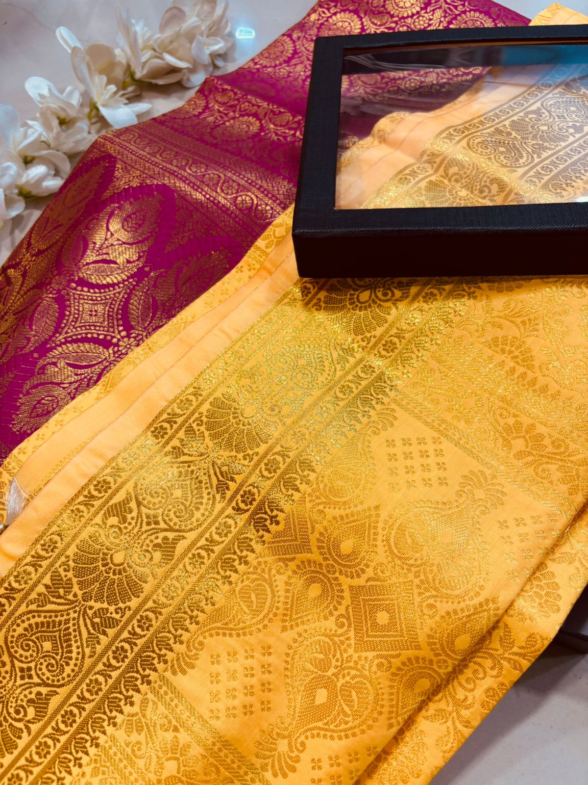 Premium Pink and Yellow Banarasi Silk Fashion Stole Gift Set of Two Stylish Wrap for Festive | College | Casual | Night Parties - Luxurion World