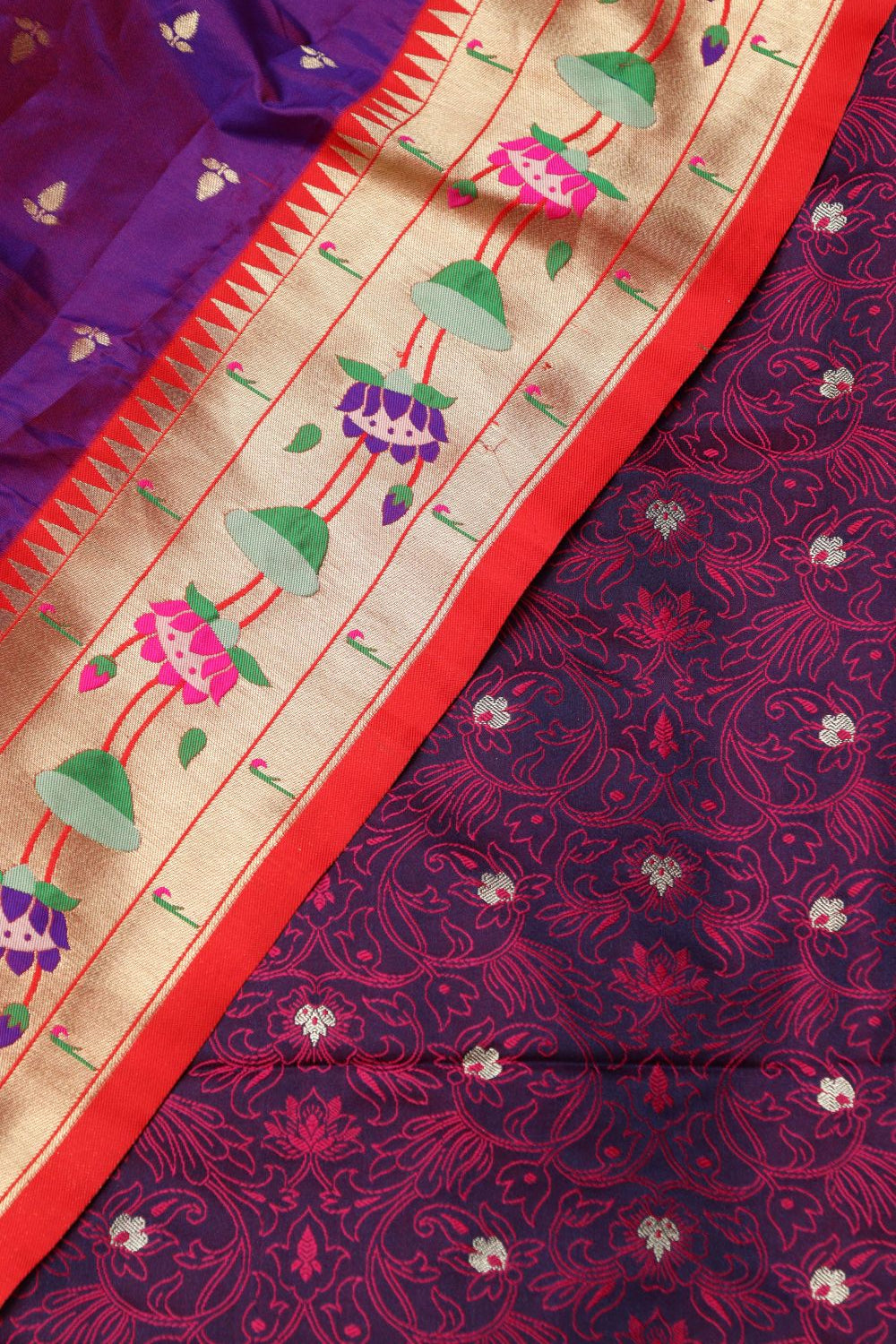 Purple Tanchui Banarasi Suit With Purple Paithani Silk Flower Design Dupatta - Luxurion World