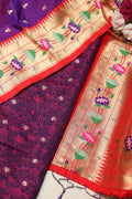 Purple Tanchui Banarasi Suit With Purple Paithani Silk Flower Design Dupatta - Luxurion World