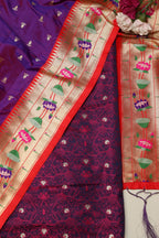 Purple Tanchui Banarasi Suit With Purple Paithani Silk Flower Design Dupatta - Luxurion World