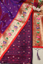 Purple Tanchui Banarasi Suit With Purple Paithani Silk Flower Design Dupatta - Luxurion World