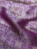 Luxurious Purple Handloom Banarasi Pure Katan Silk Brocade Double Zari Fabric ( 1 Mtr ) - Luxurion World