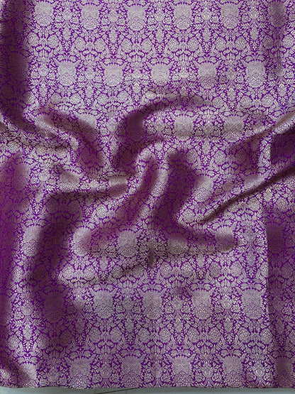 Luxurious Purple Handloom Banarasi Pure Katan Silk Brocade Double Zari Fabric ( 1 Mtr ) - Luxurion World