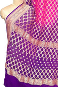 Purple and Pink Banarasi Bandhani Pure Georgette Saree Neemzari