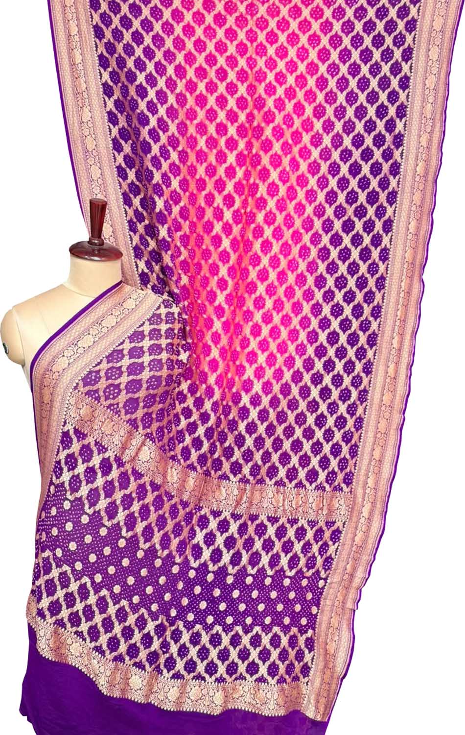 Purple and Pink Banarasi Bandhani Pure Georgette Saree Neemzari