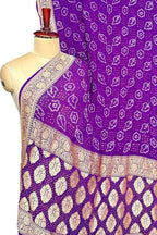 Purple Banarasi Bandhani Pure Georgette Neemzari Saree