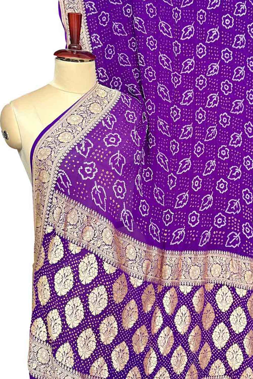 Purple Banarasi Bandhani Pure Georgette Neemzari Saree