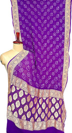 Purple Banarasi Bandhani Pure Georgette Neemzari Saree