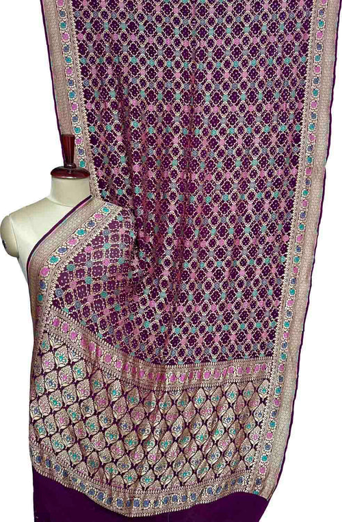 Purple Banarasi Bandhani Pure Georgette Saree Neemzari