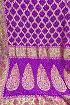 Purple Banarasi Bandhani Pure Georgette Tilfi Zari Saree