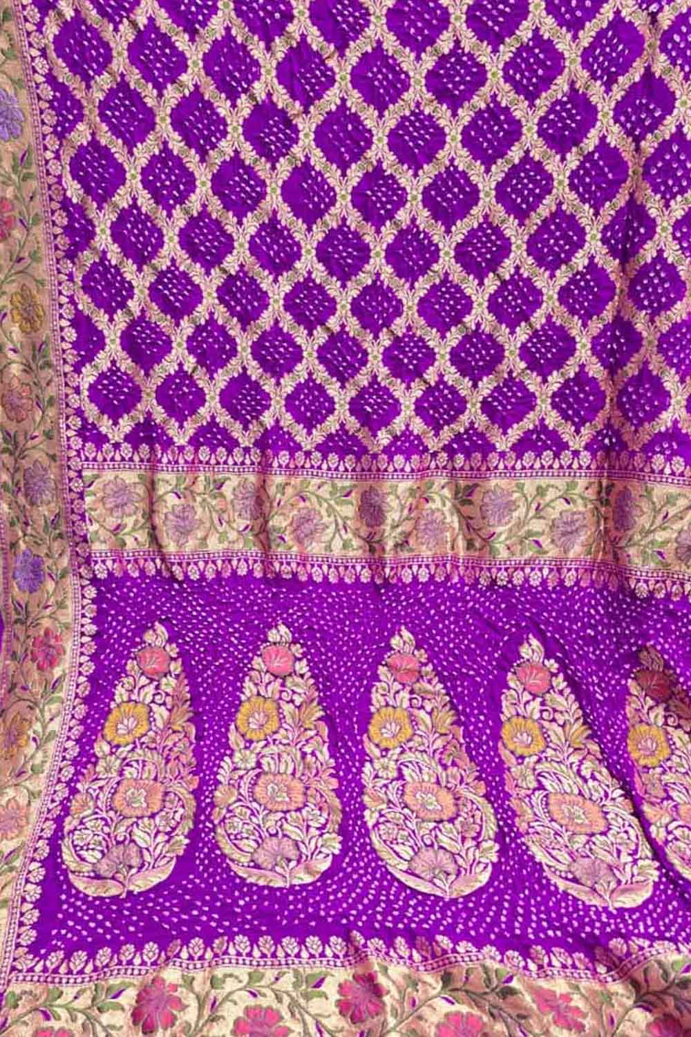 Purple Banarasi Bandhani Pure Georgette Tilfi Zari Saree
