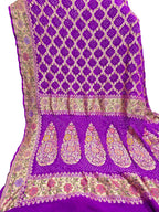 Purple Banarasi Bandhani Pure Georgette Tilfi Zari Saree