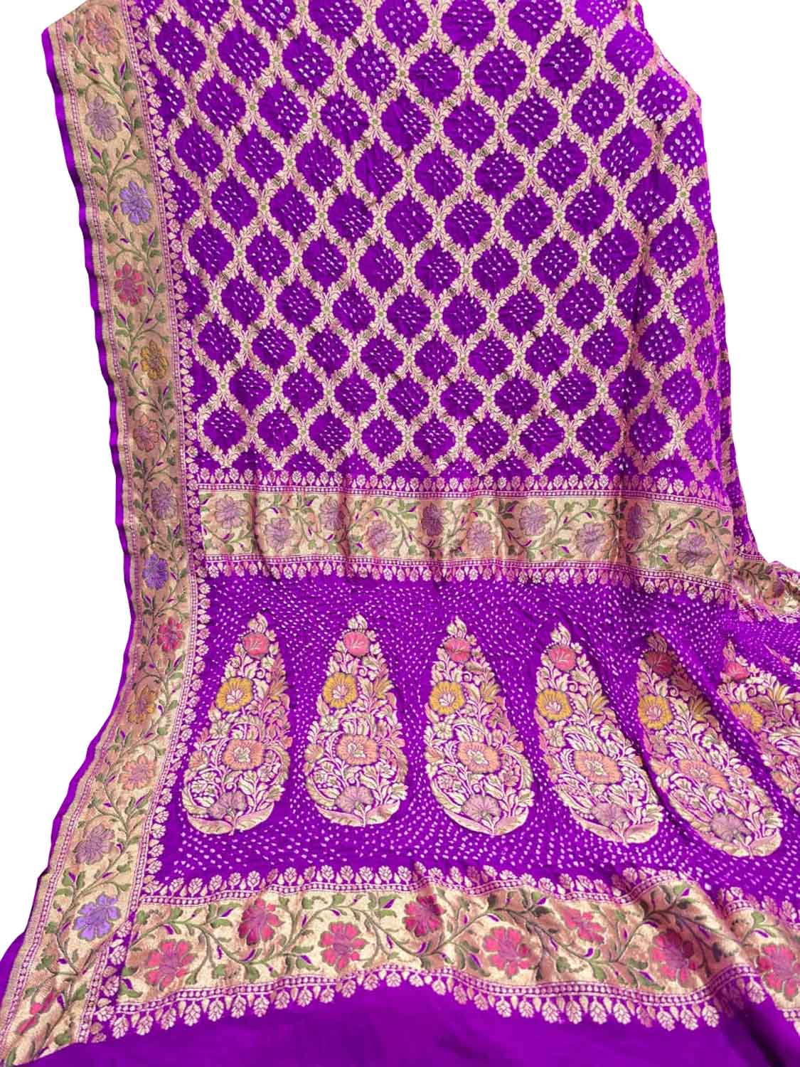Purple Banarasi Bandhani Pure Georgette Tilfi Zari Saree