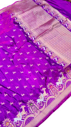 Purple Banarasi Handloom Katan Silk Saree Weave Festive