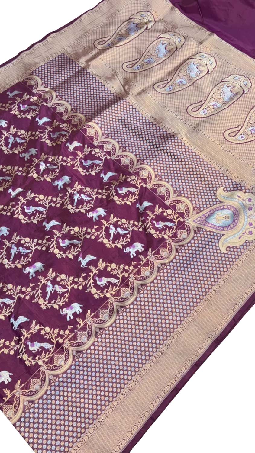 Purple Banarasi Handloom Pure Katan Silk Saree
