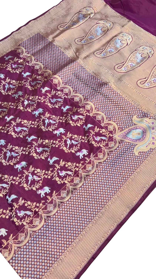 Purple Banarasi Handloom Pure Katan Silk Saree