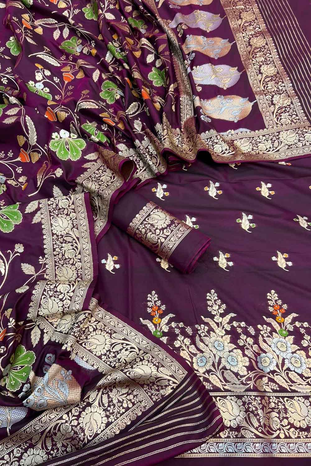 Purple Banarasi Meenakari Katan Silk Suit — Zari Meena Jaal, Festive