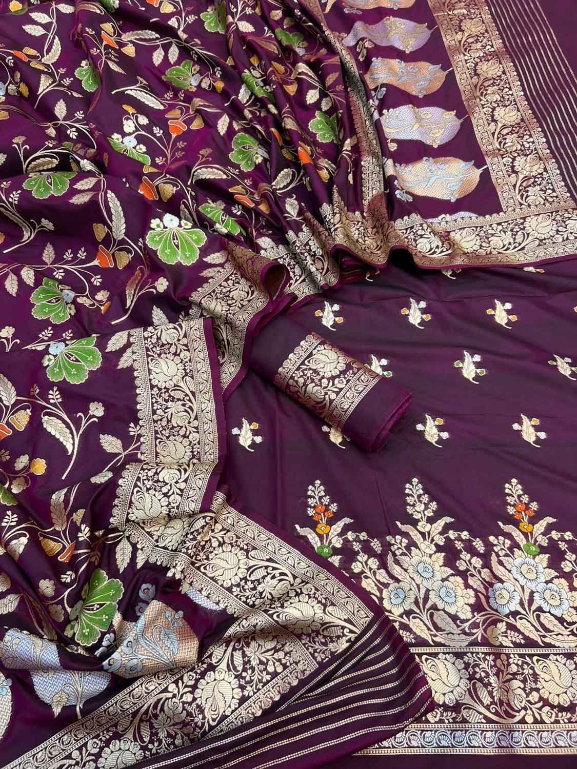 Purple Banarasi Meenakari Katan Silk Suit — Zari Meena Jaal, Festive