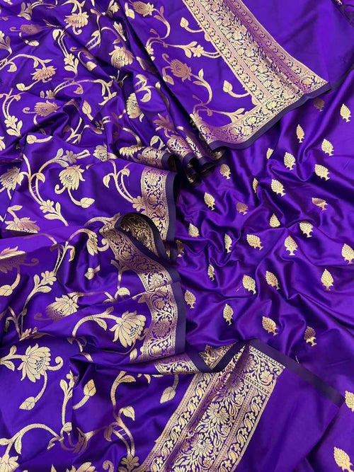 Purple Banarasi Silk Three Piece Unstitched Suit Set