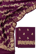 Purple Banarasi Silk Three Piece Unstitched Suit Set