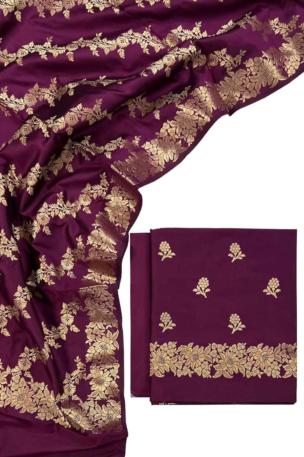 Purple Banarasi Silk Three Piece Unstitched Suit Set