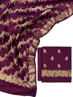 Purple Banarasi Silk Three Piece Unstitched Suit Set