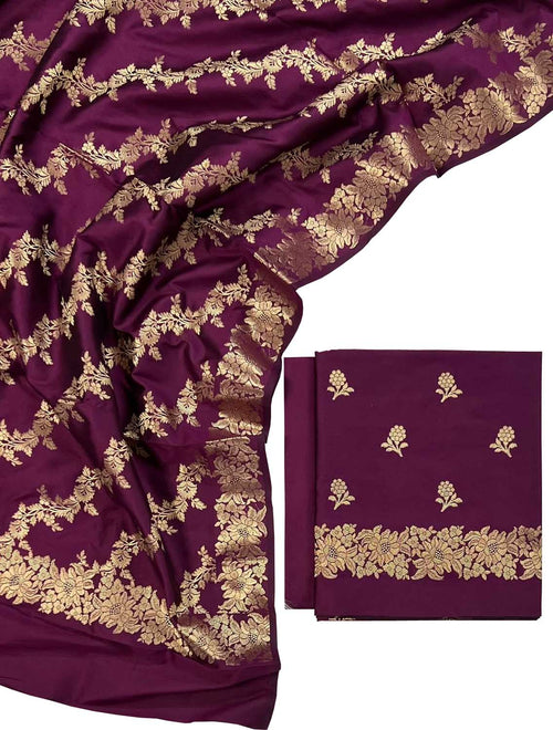 Purple Banarasi Silk Three Piece Unstitched Suit Set