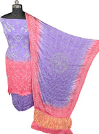 Purple Bandhani Modak Silk Three Piece Unstitched Suit Set