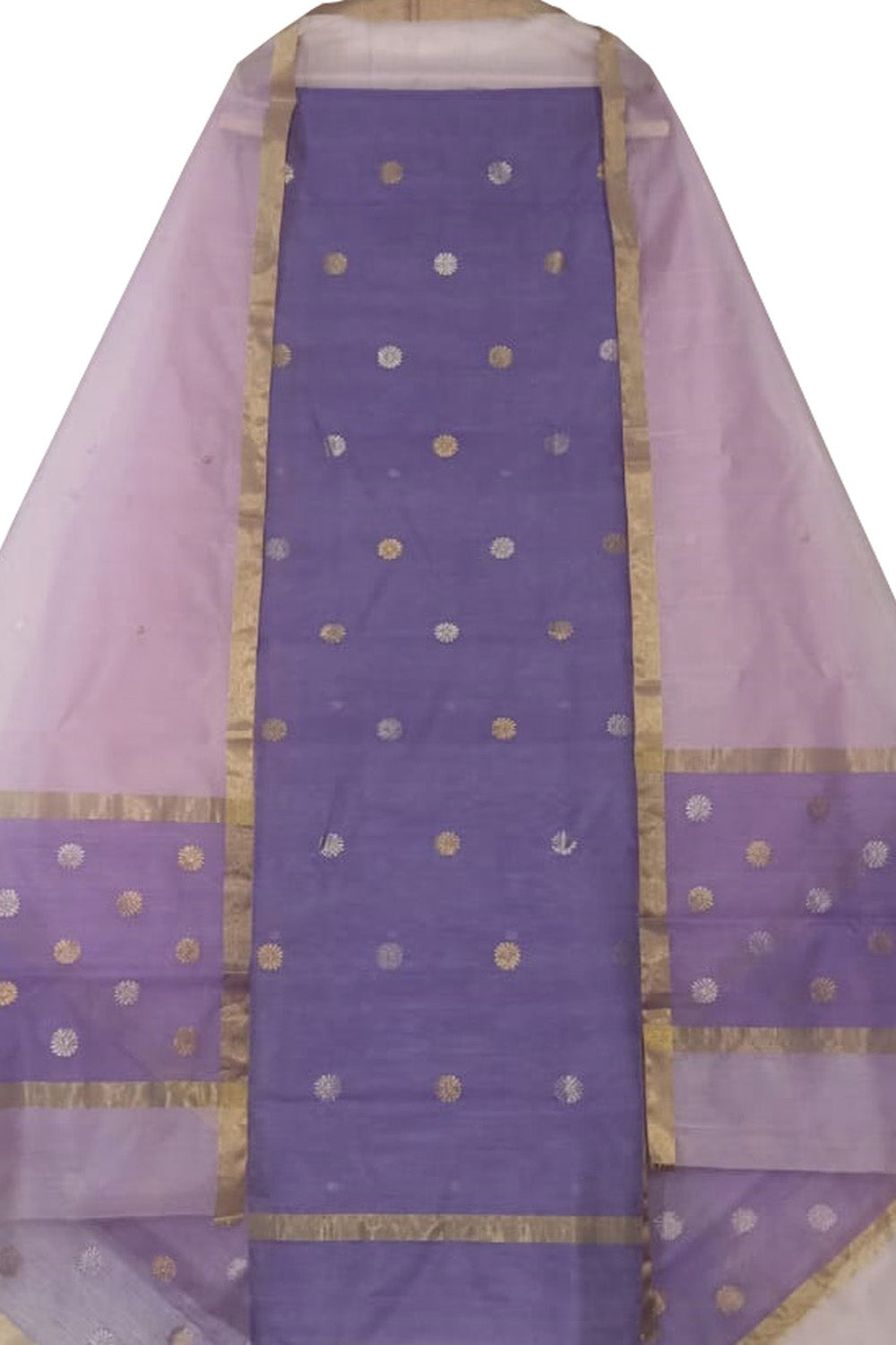 Purple Chanderi Handloom Cotton Silk Two Piece Unstitched Suit Set